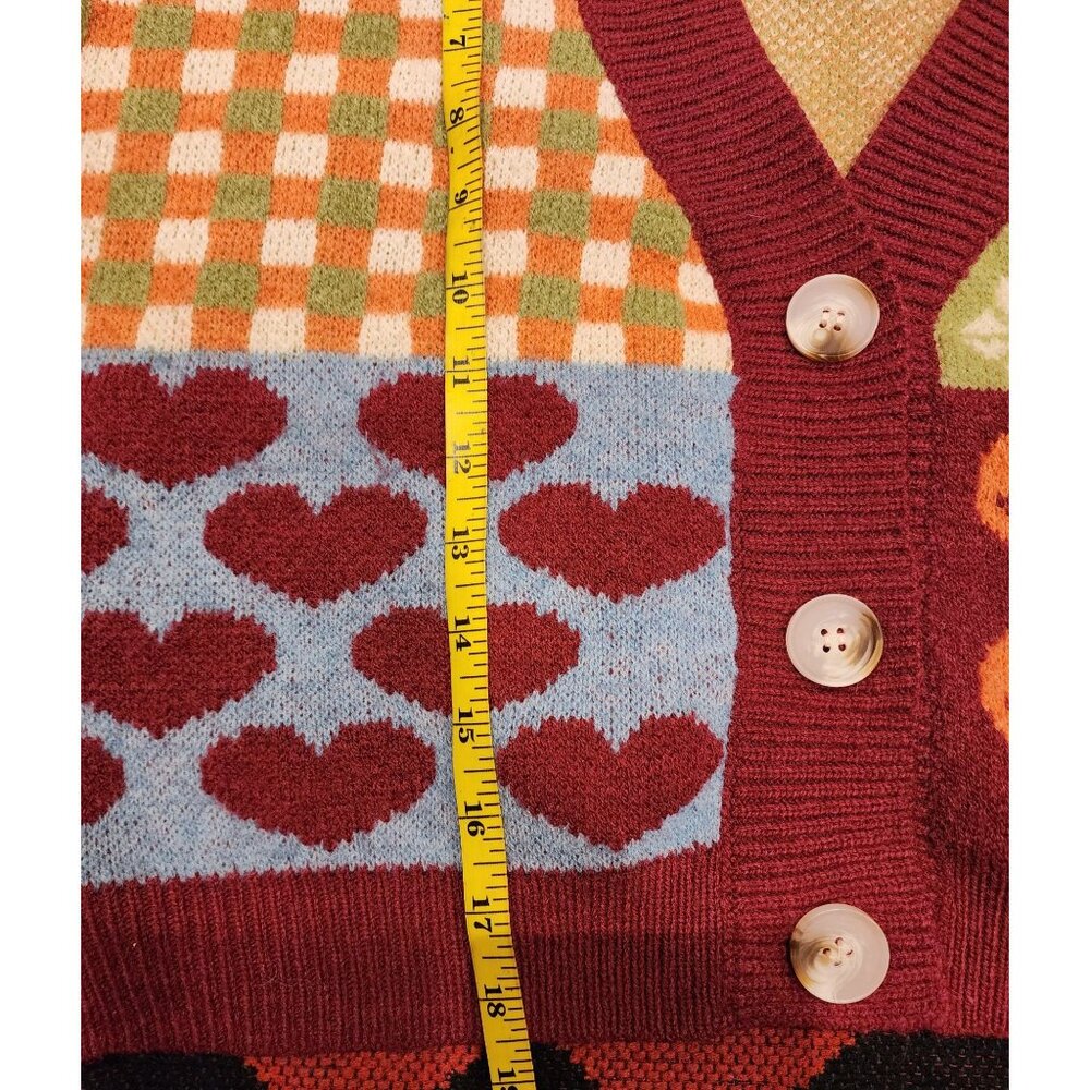 Debut Colorful Patchwork Cottage, Twee Cropped Cardigan 3 Button Debut Small - Picture 11 of 16